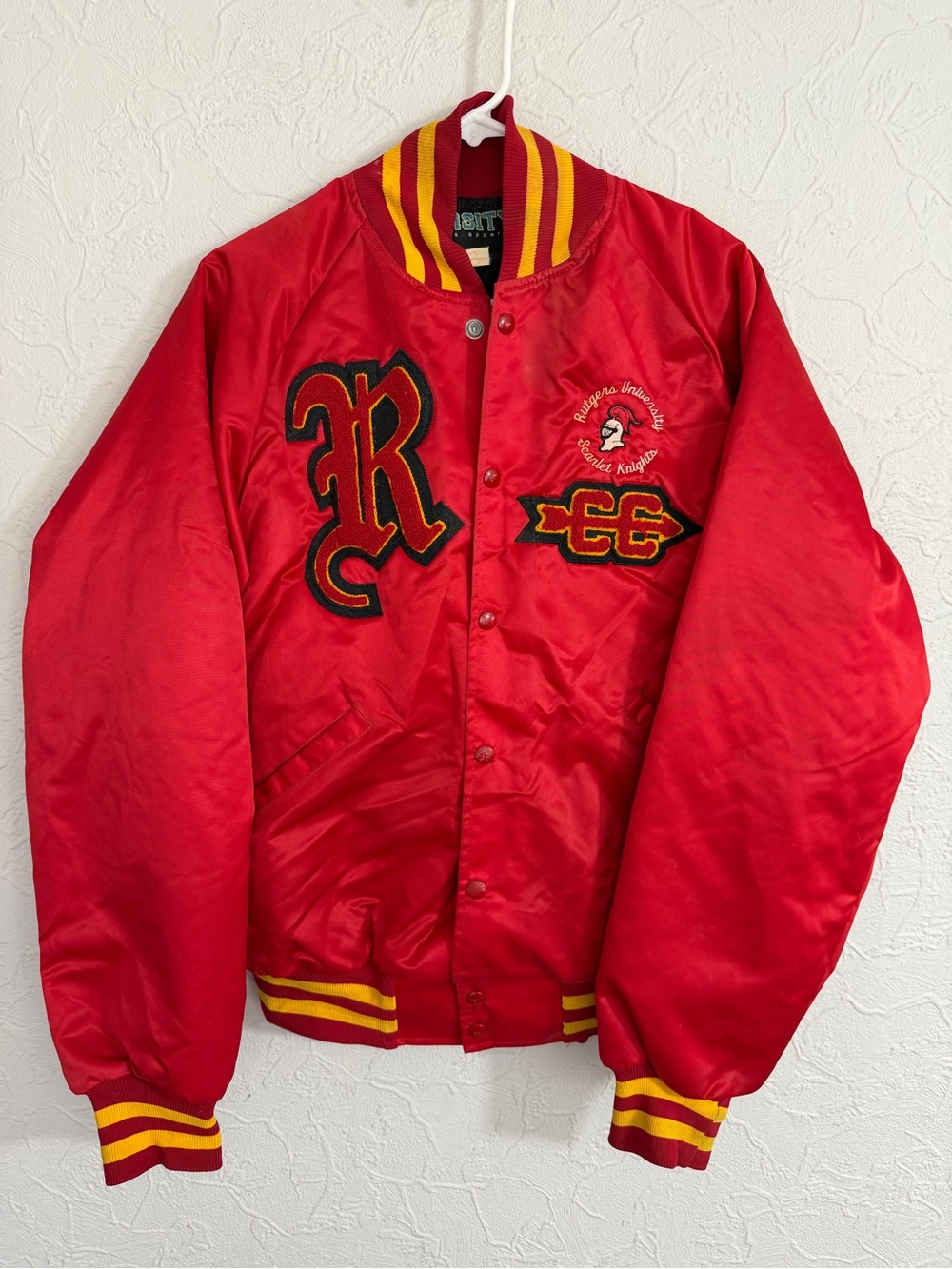 Vintage 80s Rutgers Cross Country Varsity Satin Bomber Jacket Medium RARE 1/1